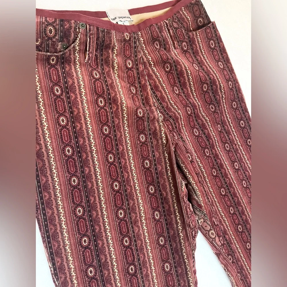 Vintage 90s Erik Spencer Size 6 Corduroy Flare Burgundy Brown Pants